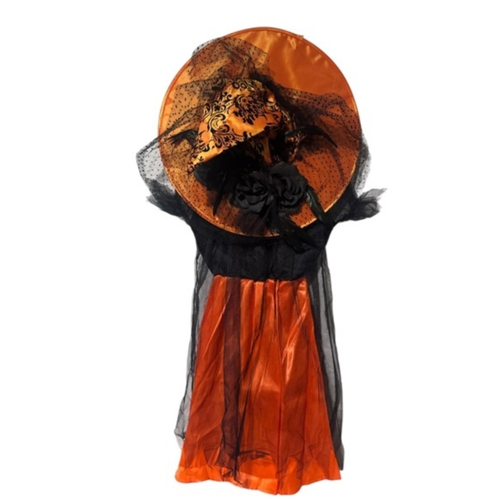Whimsical Orange and Black Witch Costume with Hat size small